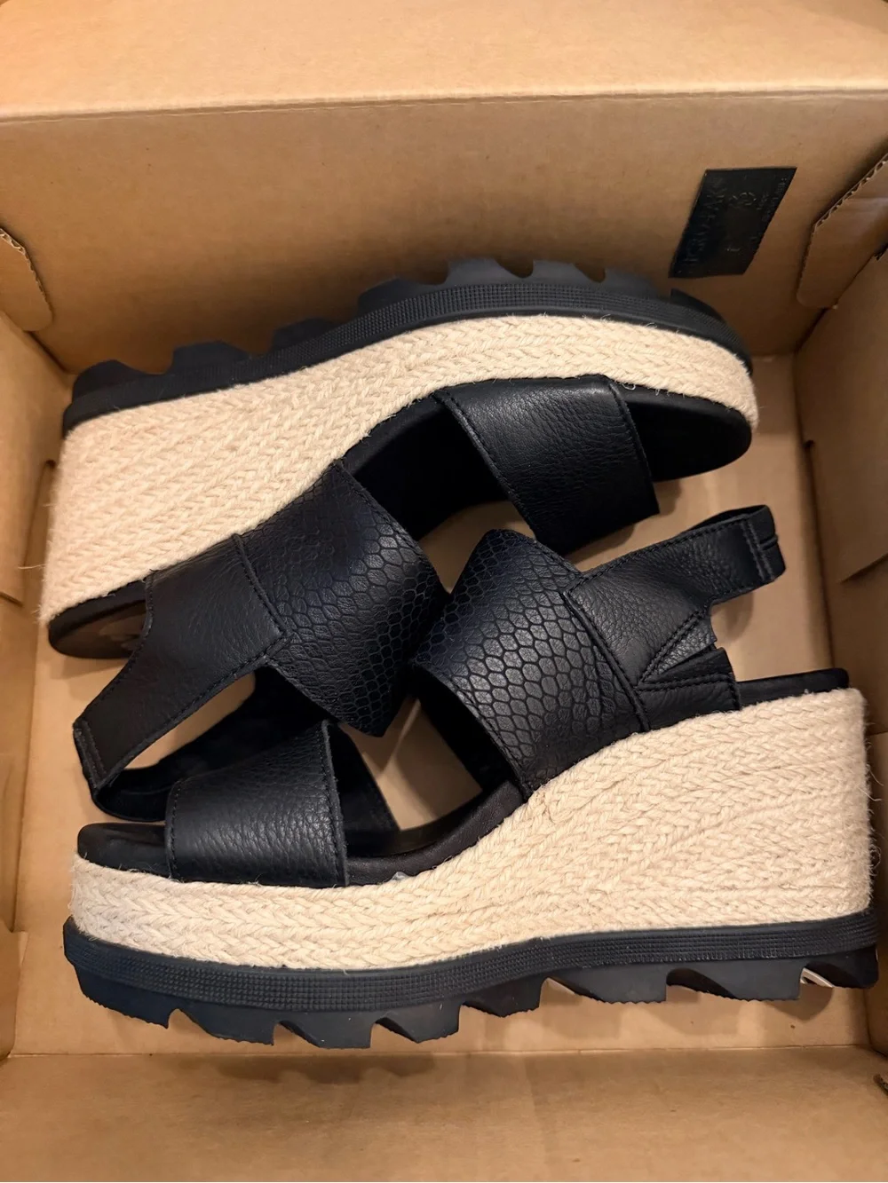 Sorel Black Dual-Strap Wedge Sandals